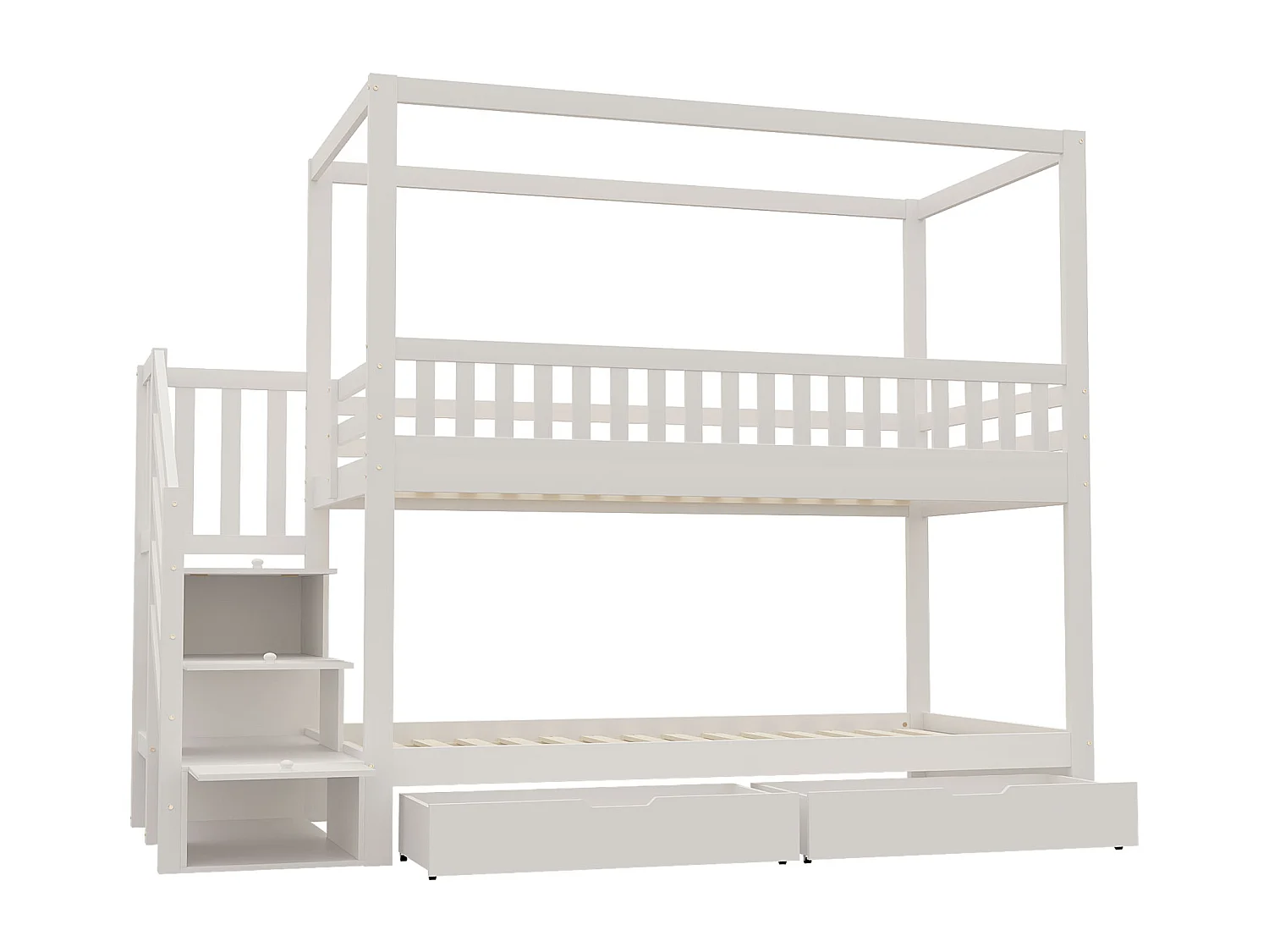 Lit superposé 90x200cm lit enfant style scandinave gain de place bois chambre blanc (Sans matelas)