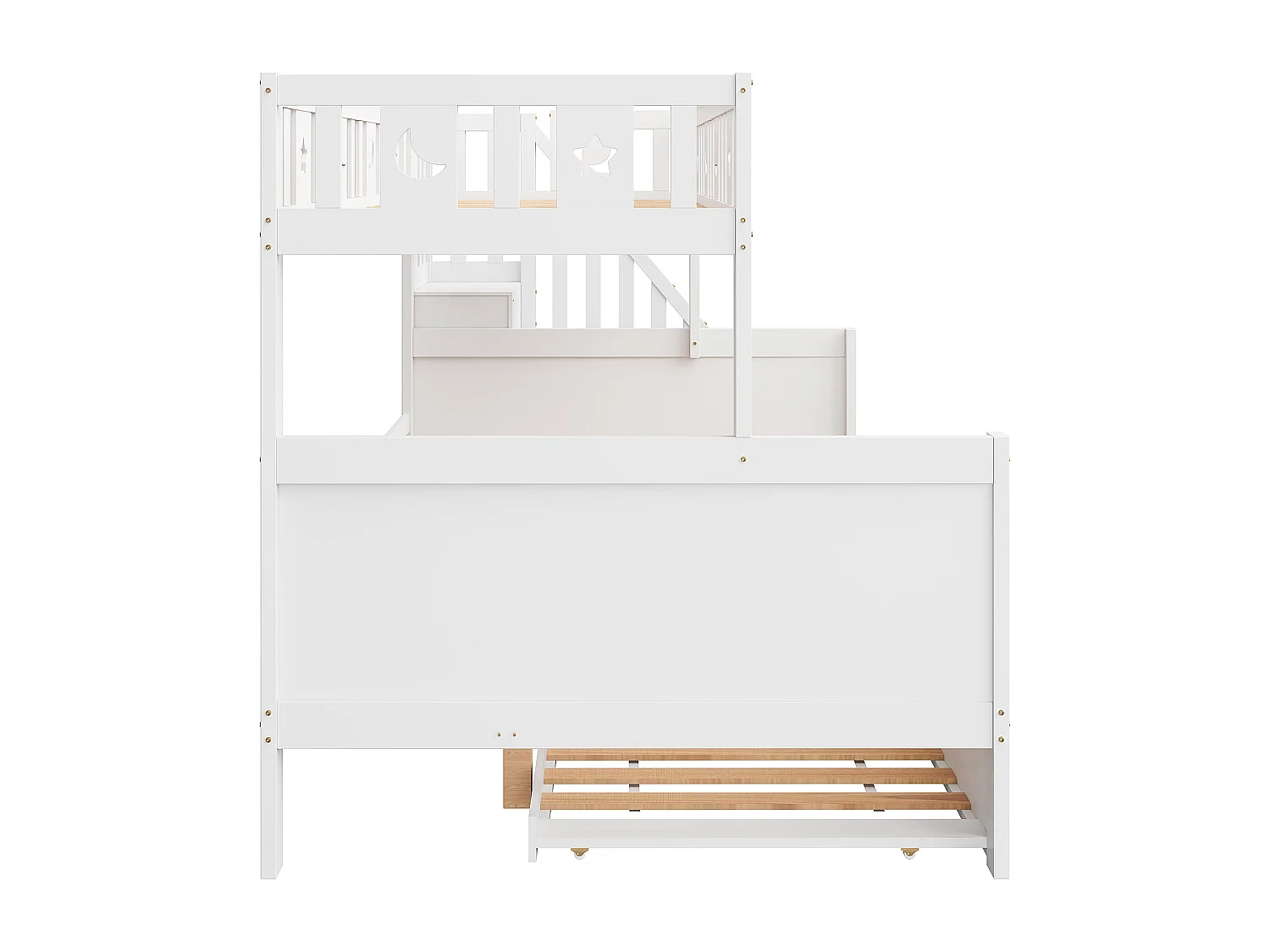 Litera con motivos estrellas y luna ahorro de espacio madera 140x200cm escalera con estantería blanco (Sin colchón)