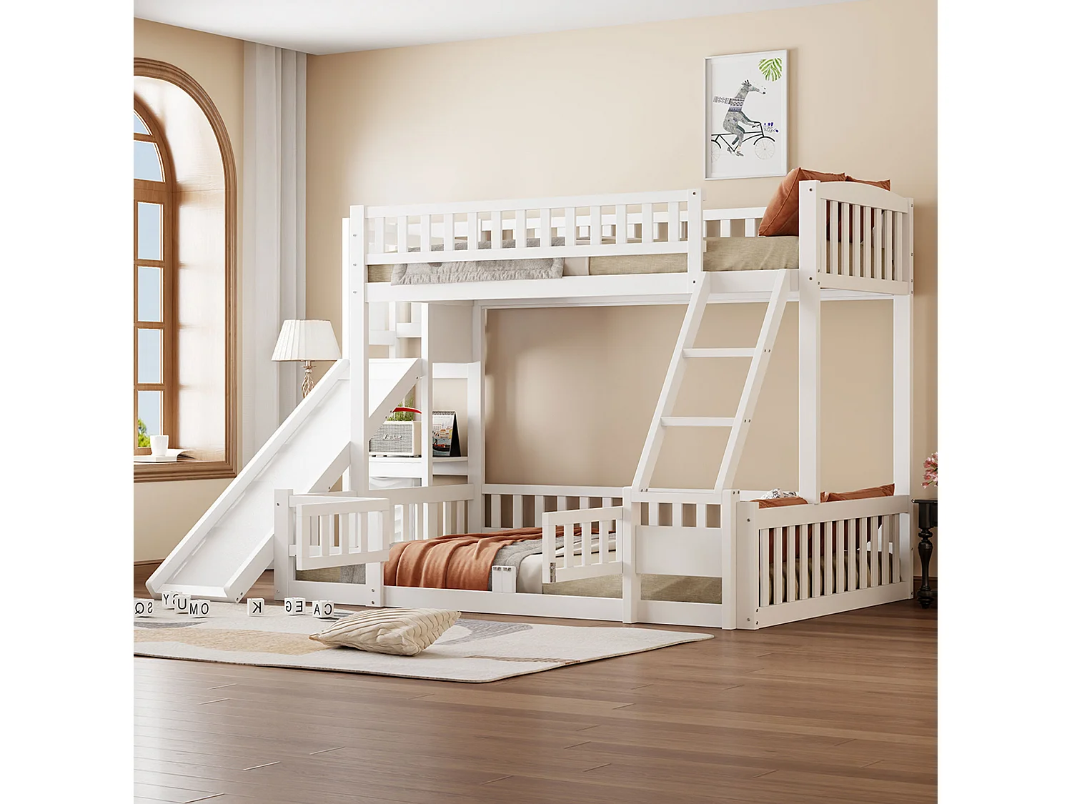 Stapelbed 140x200cm glijbaan ge茂ntegreerde planken ruimtebesparend hout wit (Zonder matras)