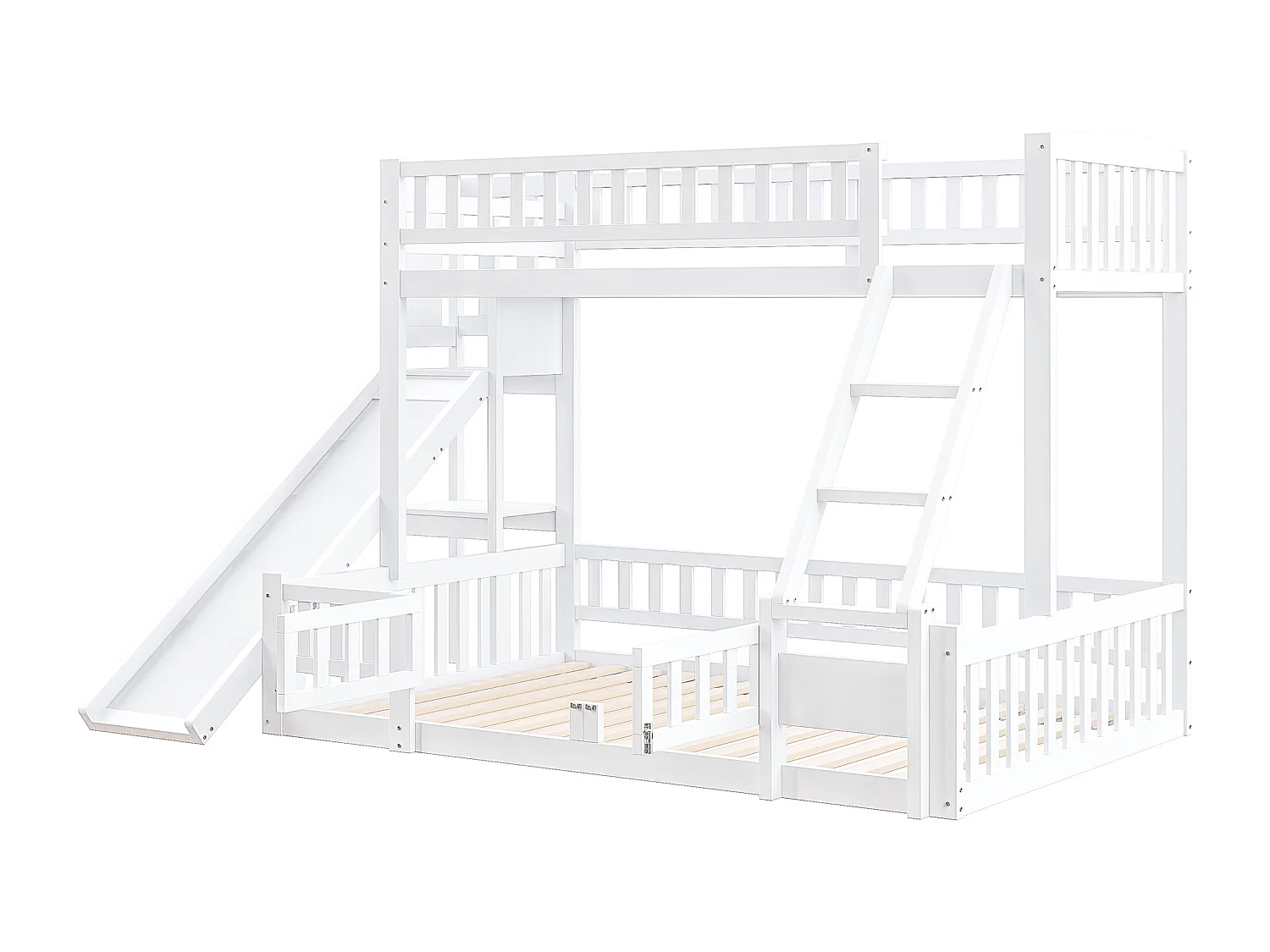 Stapelbed 140x200cm glijbaan ge茂ntegreerde planken ruimtebesparend hout wit (Zonder matras)