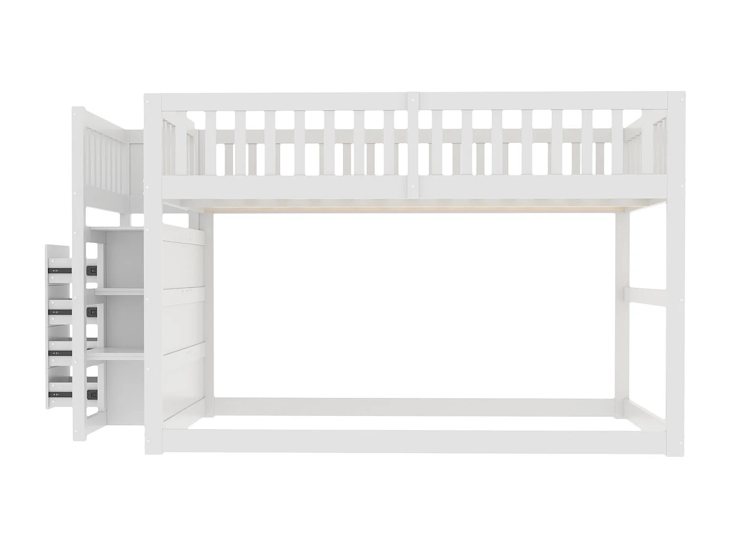 Lit superposé 140x200cm lit enfant style classique sécurité escalier bois chambre enfants blanc (Sans matelas)