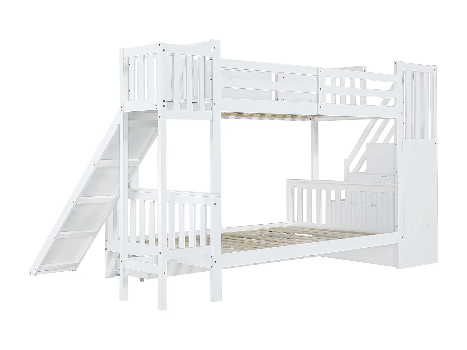 Stapelbed 160x200cm Glijbaan Opberghoek Trap met vakken hout Wit (Zonder matras)