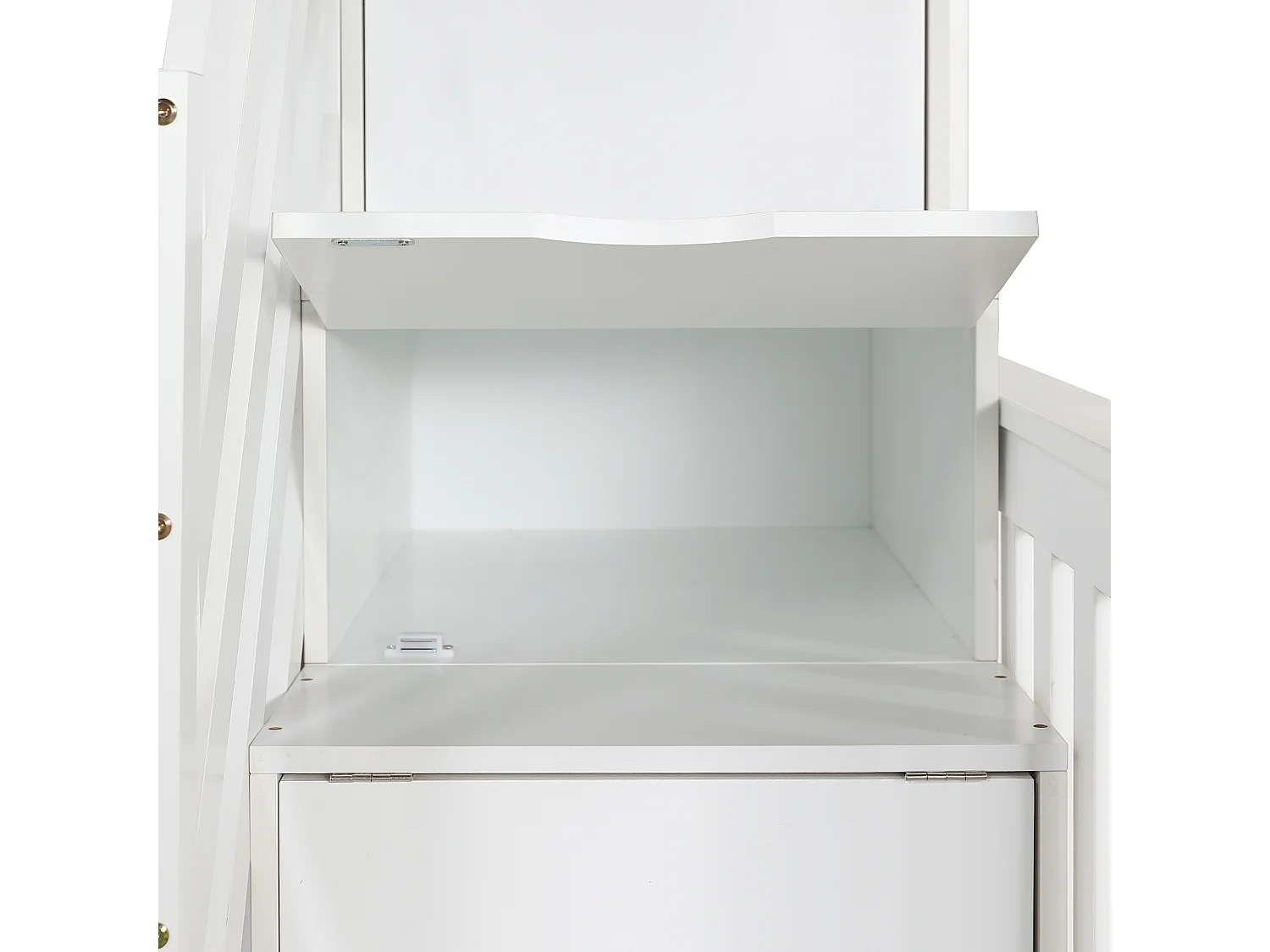 Lit superposé 90x200 cm avec fenêtres, toboggan et escalier rangement, bois et MDF, blanc (Sans matelas)