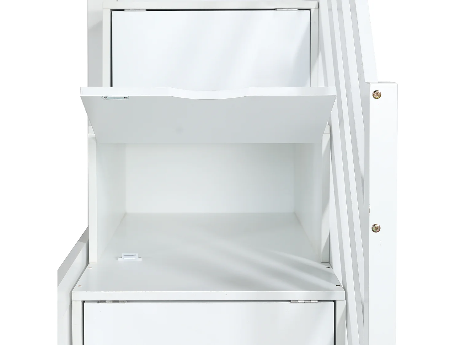 Lit superposé 90x200 cm avec escalier de rangement, avec toboggan, avec tiroir, en bois et MDF, blanc (Sans matelas)