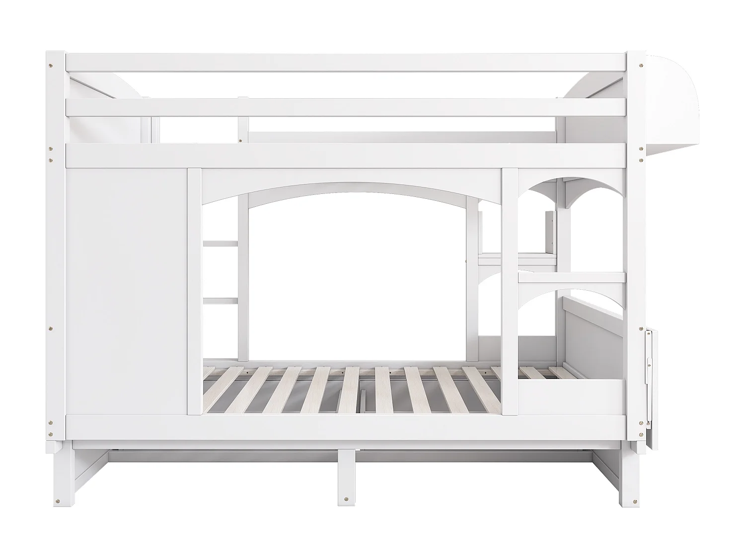 Lit superposé enfant 90x200 avec bureau rabattable, 2 tiroirs et étagères, bois, blanc (Sans matelas)