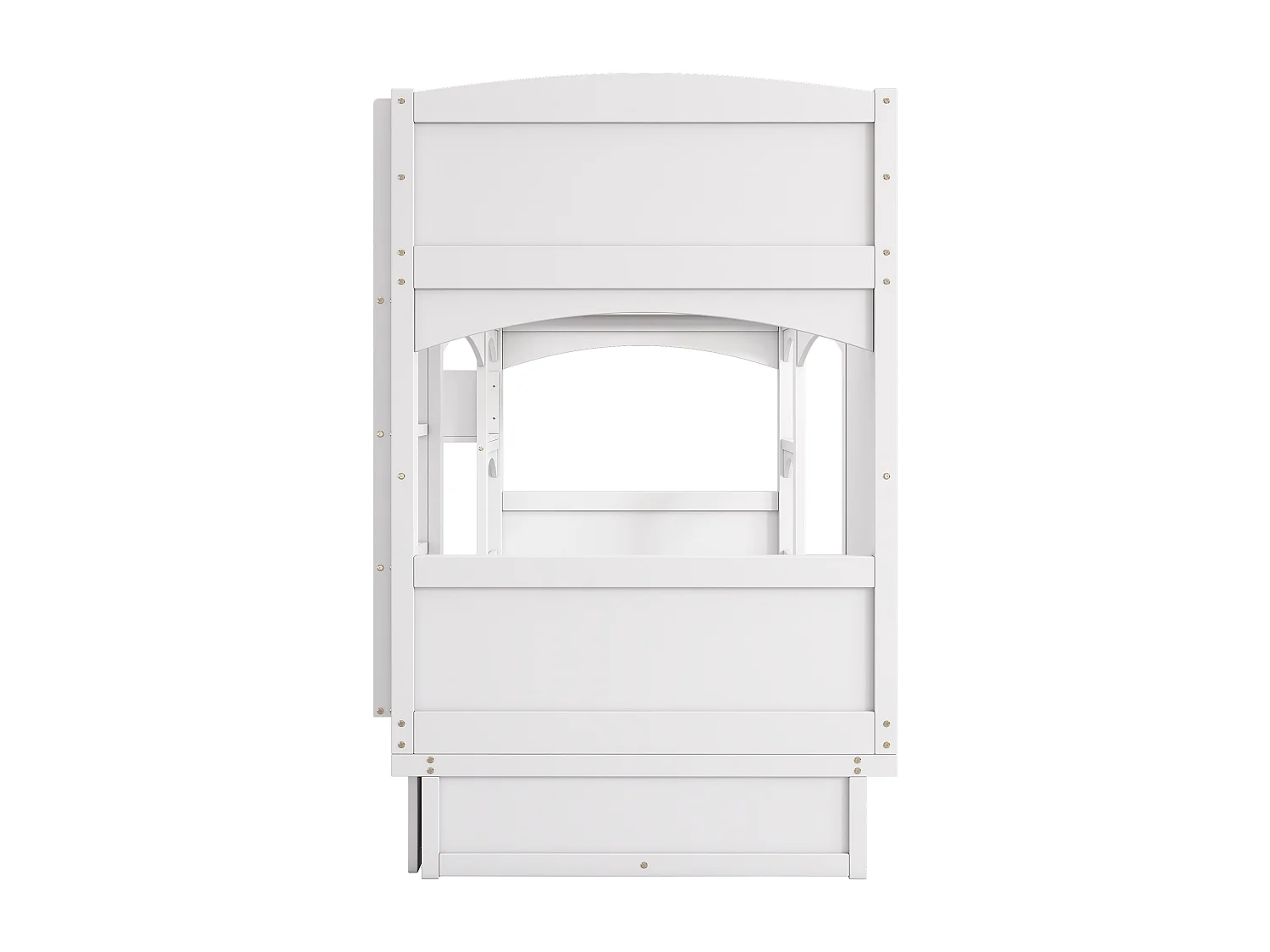 Lit superposé enfant 90x200 avec bureau rabattable, 2 tiroirs et étagères, bois, blanc (Sans matelas)