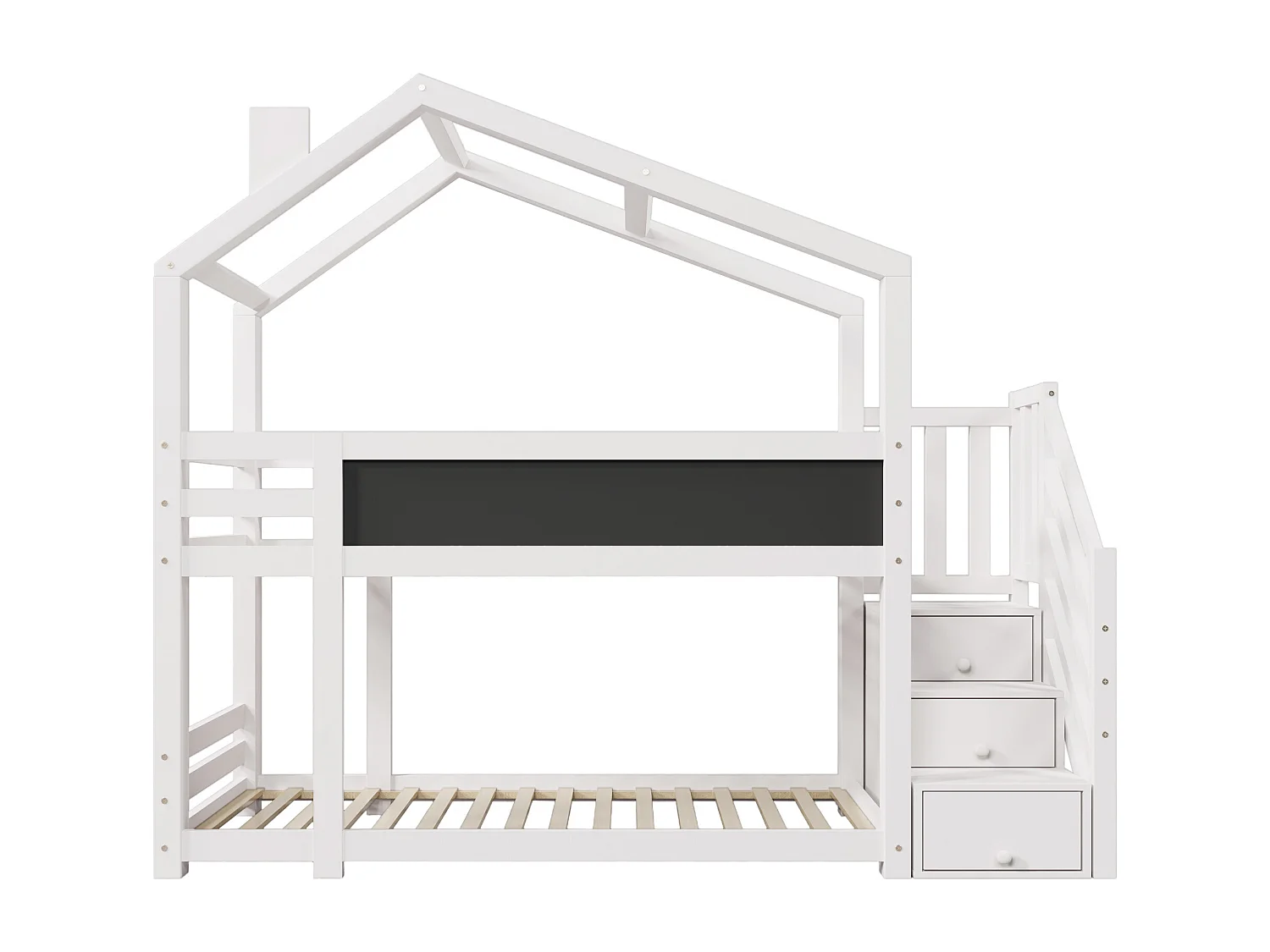 Lit superposé 90x200cm Escalier sécurisé poignées larges coffre de rangement Bois massif et MDF Blanc (Sans matelas)