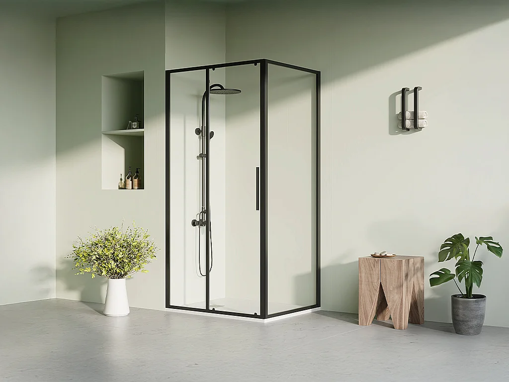 Paroi de douche avec porte coulissante noir mat style industriel - 100 x 80 x 195 cm - TORONI