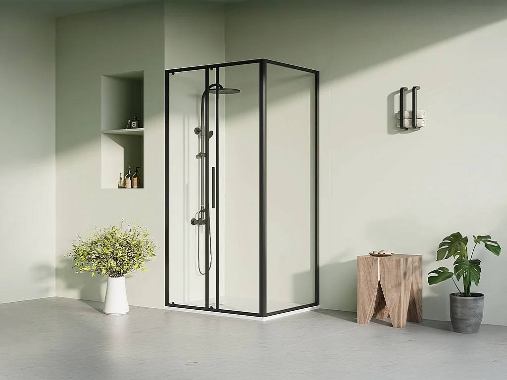 Paroi de douche avec porte coulissante noir mat style industriel - 100 x 80 x 195 cm - TORONI