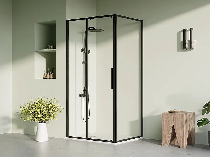 Paroi de douche avec porte coulissante noir mat style industriel - 100 x 80 x 195 cm - TORONI