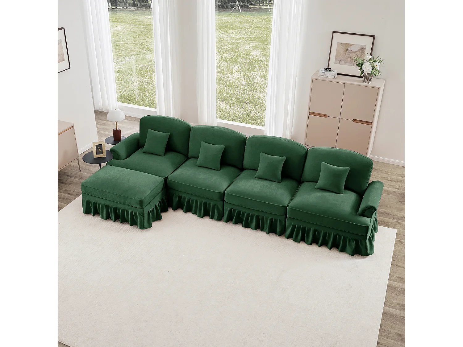 Bank Modulair Twee looks Afneembare plooirand Chenille Woonkamer groen