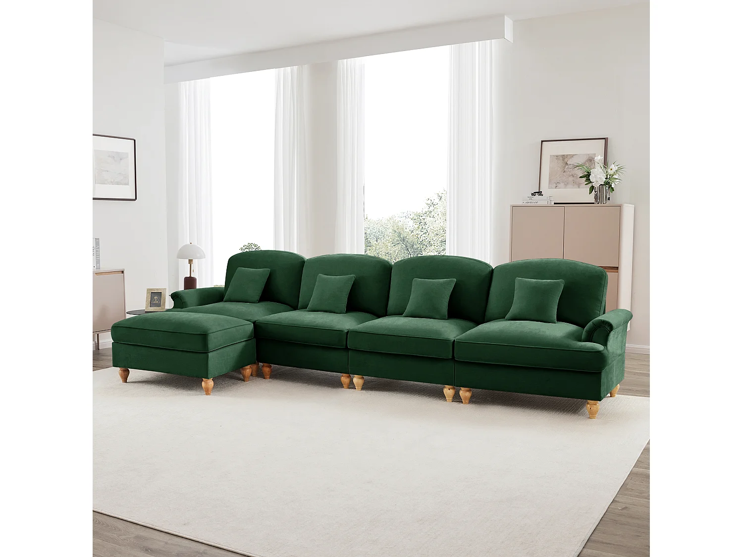 Bank Modulair Twee looks Afneembare plooirand Chenille Woonkamer groen