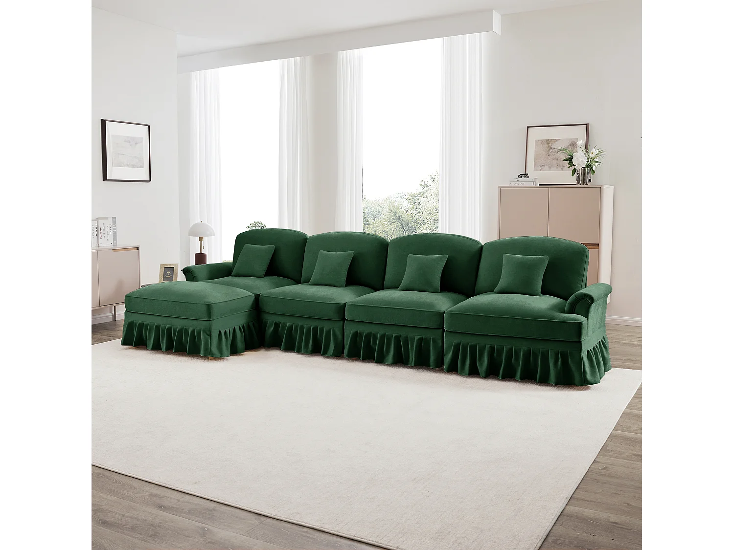 Bank Modulair Twee looks Afneembare plooirand Chenille Woonkamer groen