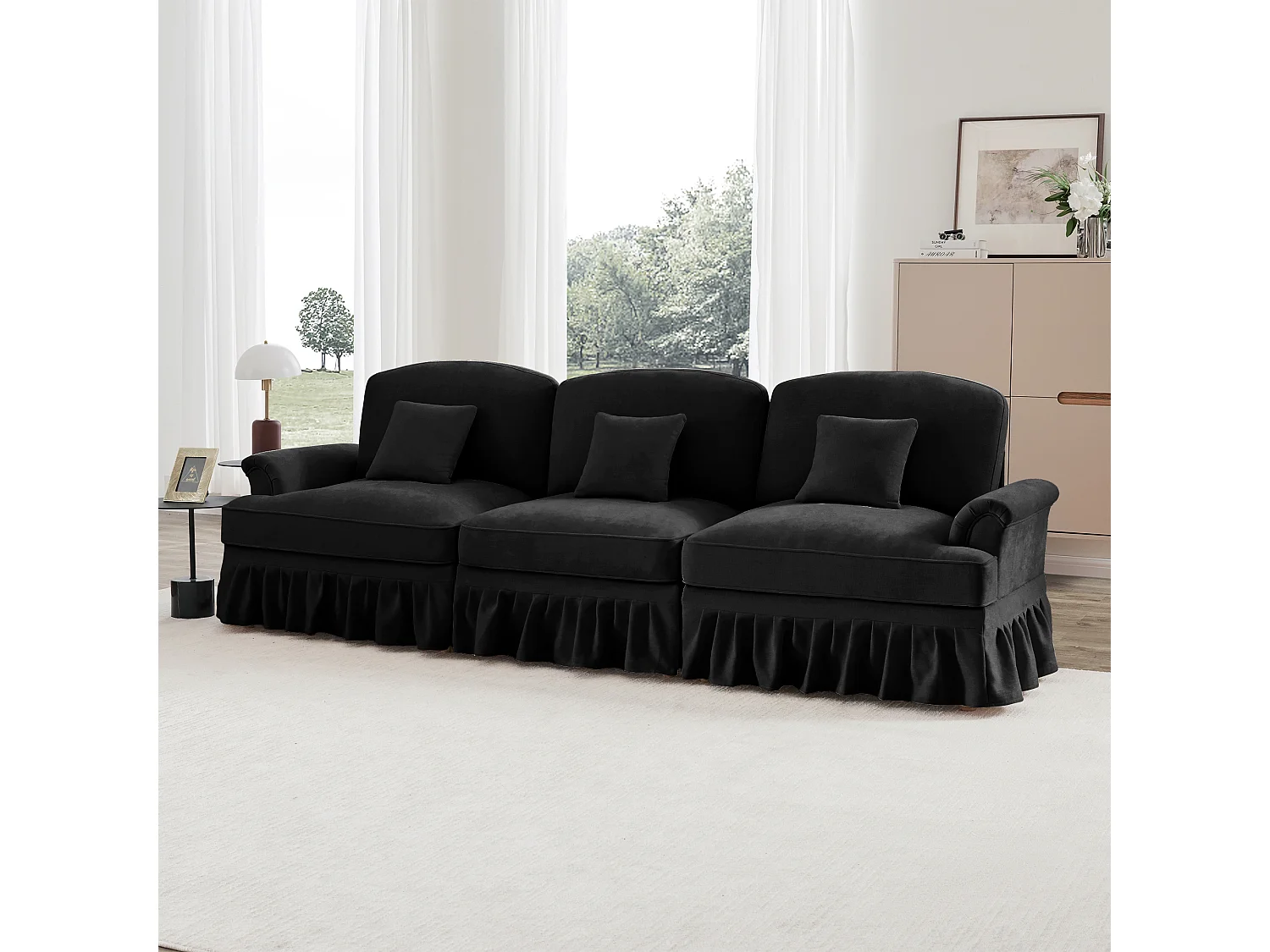 Canapé modulable angle chaise longue polyvalent chenille noir