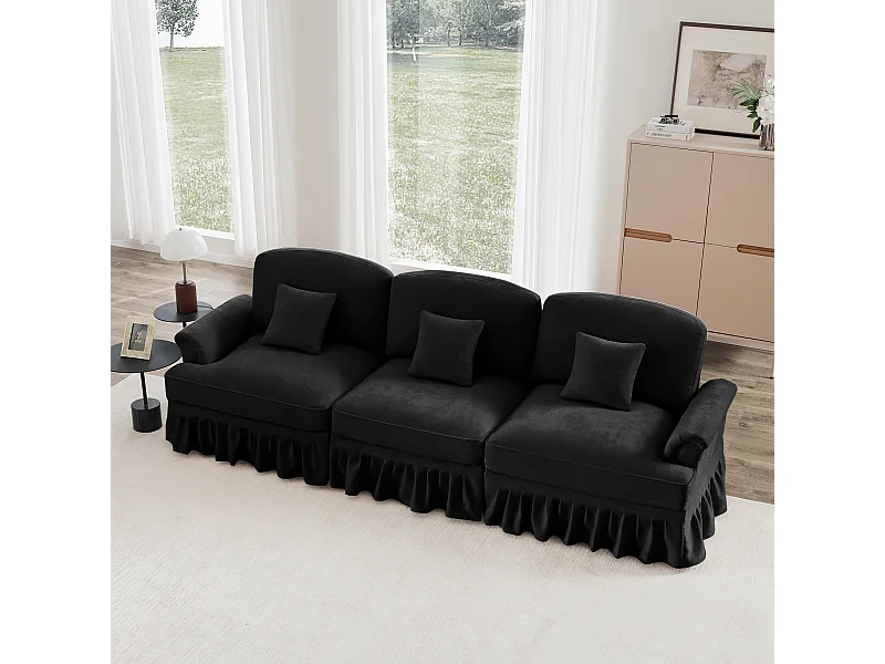 Canapé modulable angle chaise longue polyvalent chenille noir