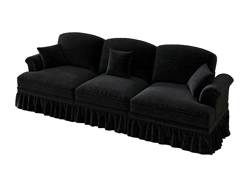 Modulaire bank in zwarte chenille, onafhankelijke modules, afneembare strook, verplaatsbaar kussen, taps toelopende poten