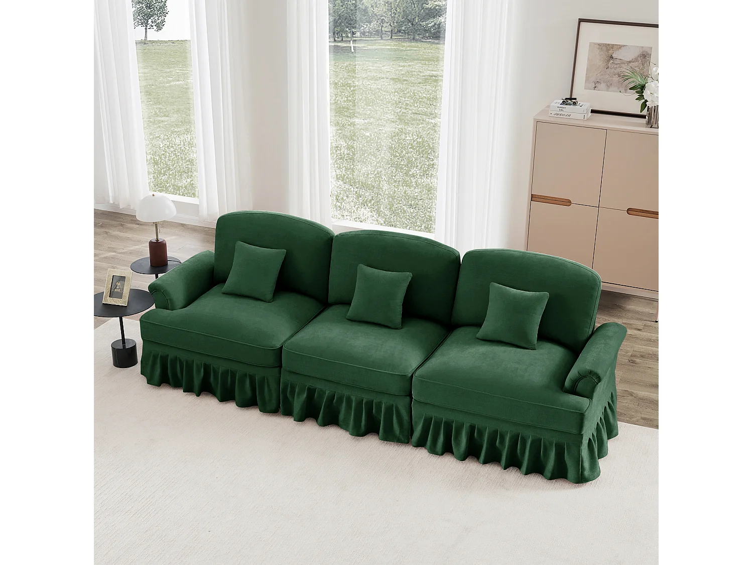 Sofa modulair twee stijlen afneembare volant chenille groen