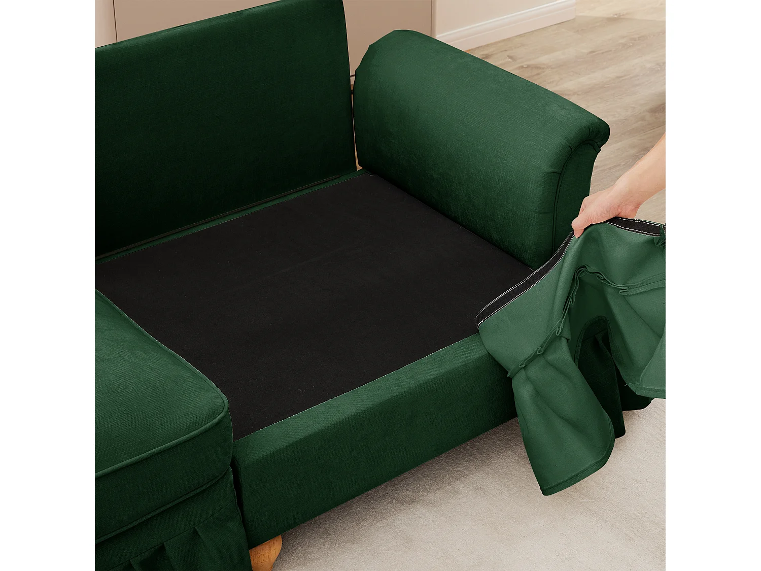 Sofa modulair twee stijlen afneembare volant chenille groen