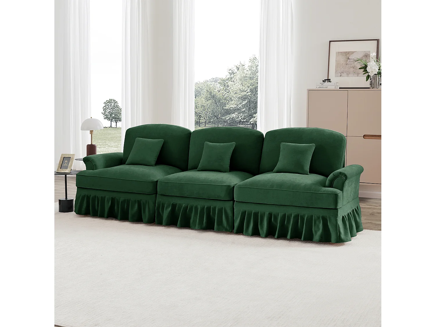 Sofa modulair twee stijlen afneembare volant chenille groen