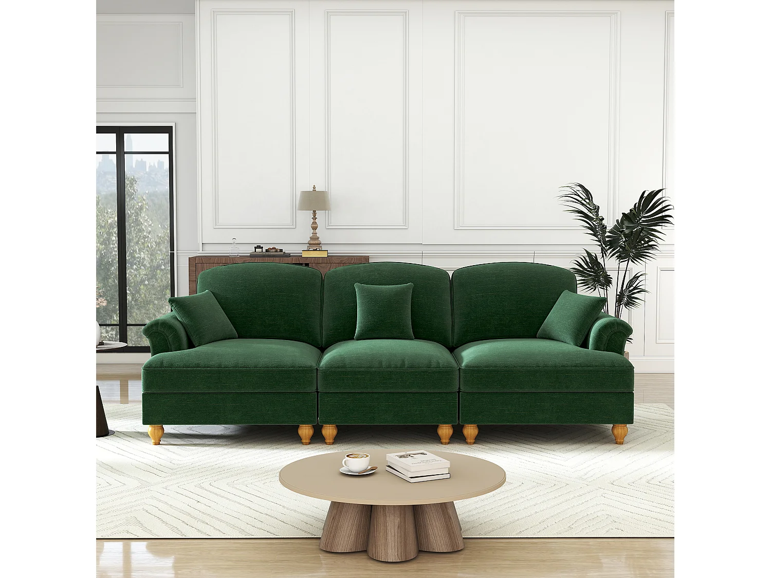 Canapé modulable, convertible, style 2 en 1, coussin mobile, chenille verte