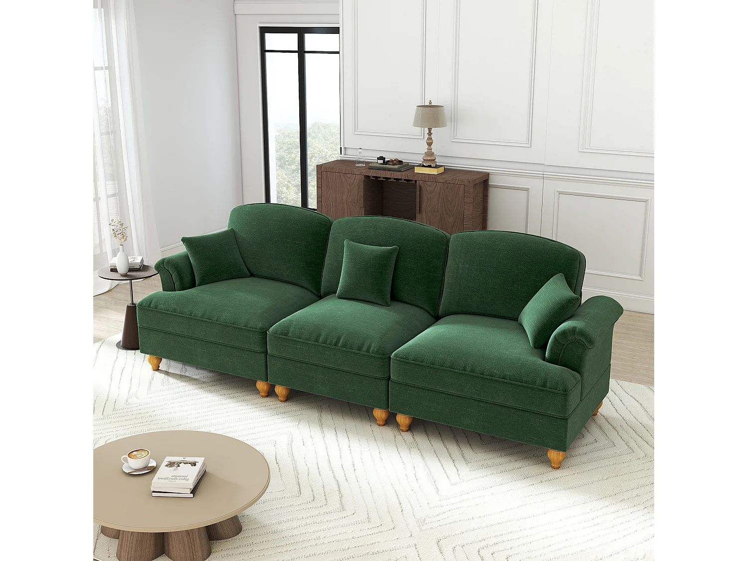 Canapé modulable, convertible, style 2 en 1, coussin mobile, chenille verte