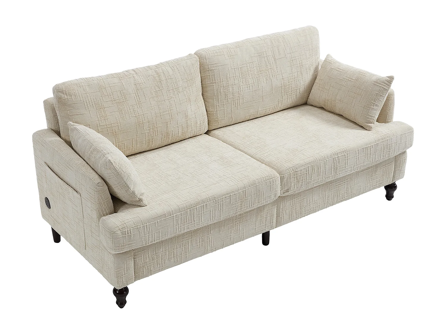 Sofá 2 plazas 175x83x78cm multifunción almacenamiento lateral luz LED Chenilla beige