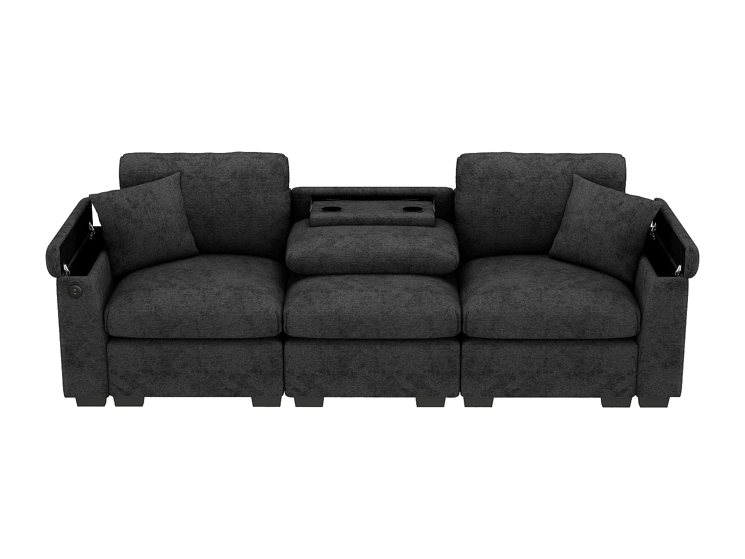 Canapé 242x80x88cm Moderne Multifonction Rangement intégré Sièges confortables Chenille Pour séjour Gris