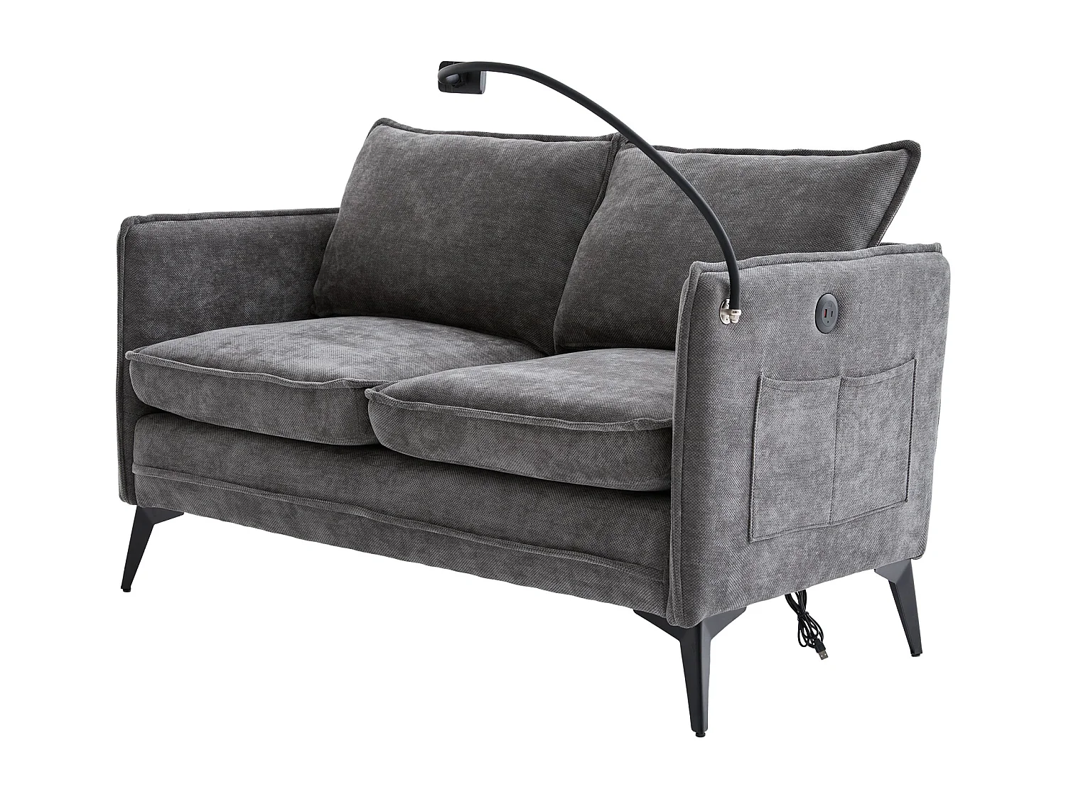 Canapé deux places 127x69x66cm petit style euro americain suppt telephone chenille pour salon balcon gris