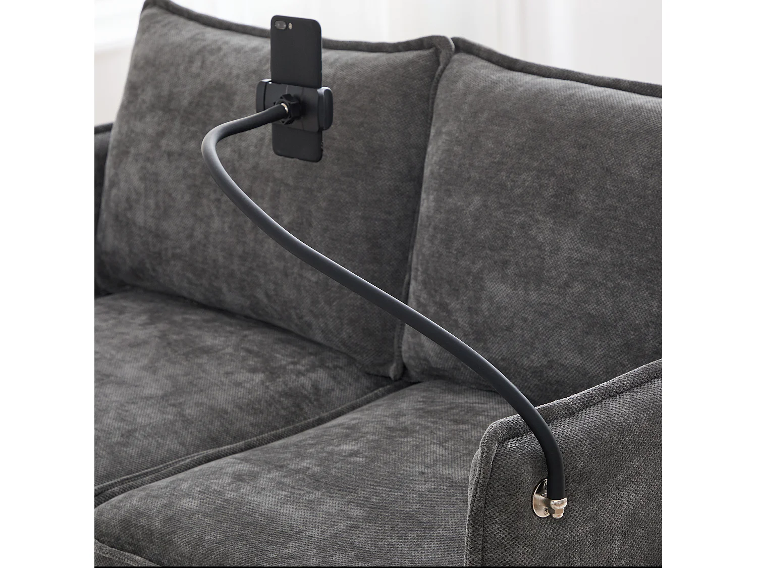 Canapé deux places 127x69x66cm petit style euro americain suppt telephone chenille pour salon balcon gris