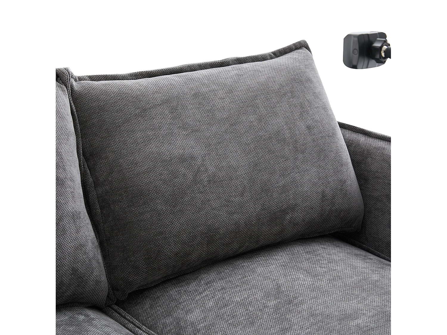 Canapé 2 places 127x69x66 cm, support téléphone réglable, rangements latéraux, pieds métalliques, chenille gris