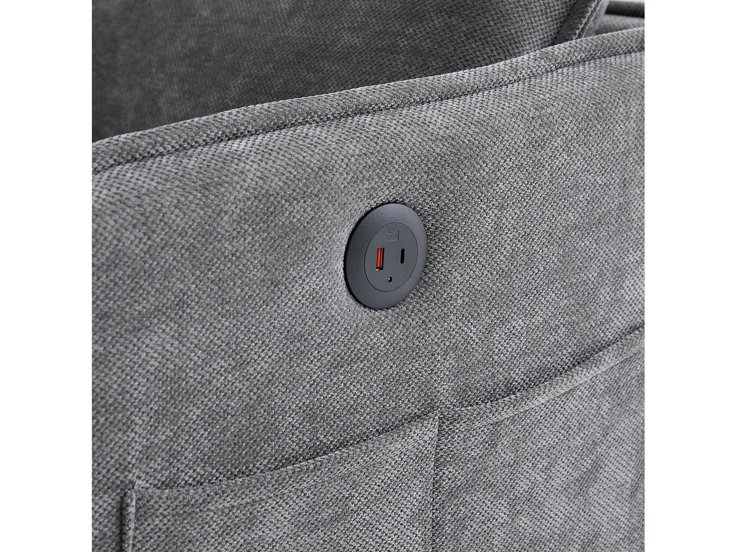 Canapé 2 places 127x69x66 cm, support téléphone réglable, rangements latéraux, pieds métalliques, chenille gris