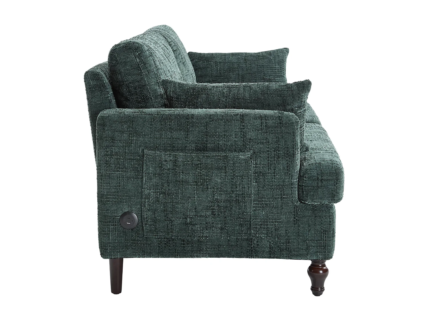 Canapé 2 places 175x83x78 cm, port USB, éclairage LED, poche de rangement, chenille vert émeraude