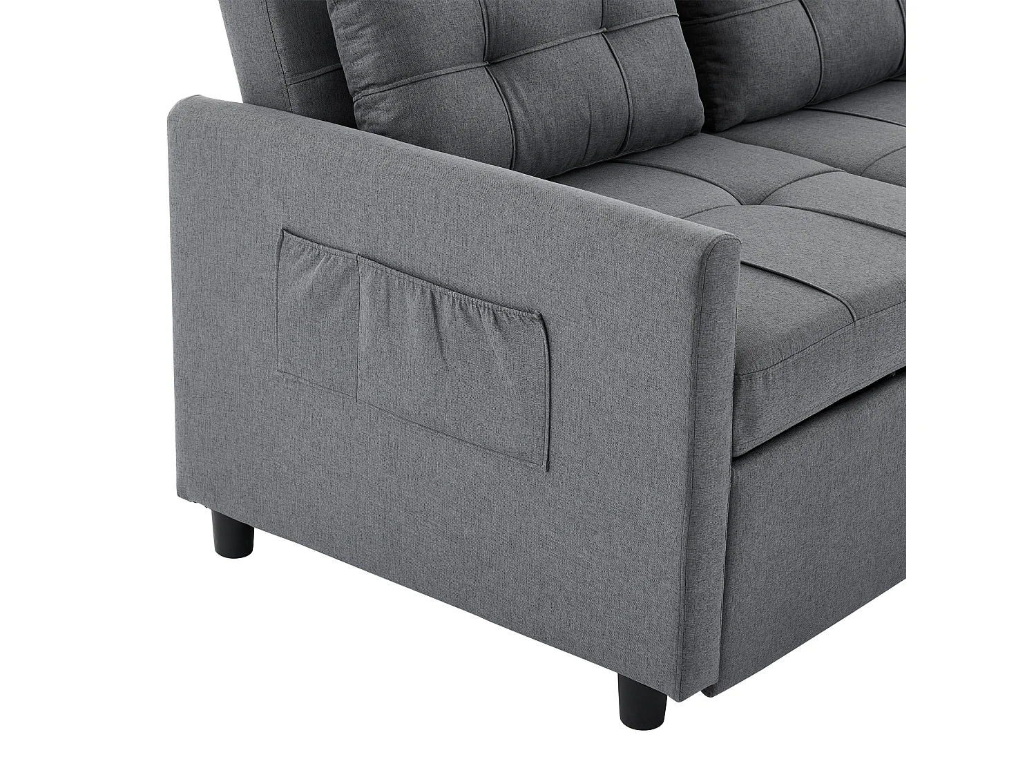 Canapé d'angle 3 places pliable avec poches latérales mousse confortable tissu gris pour salon