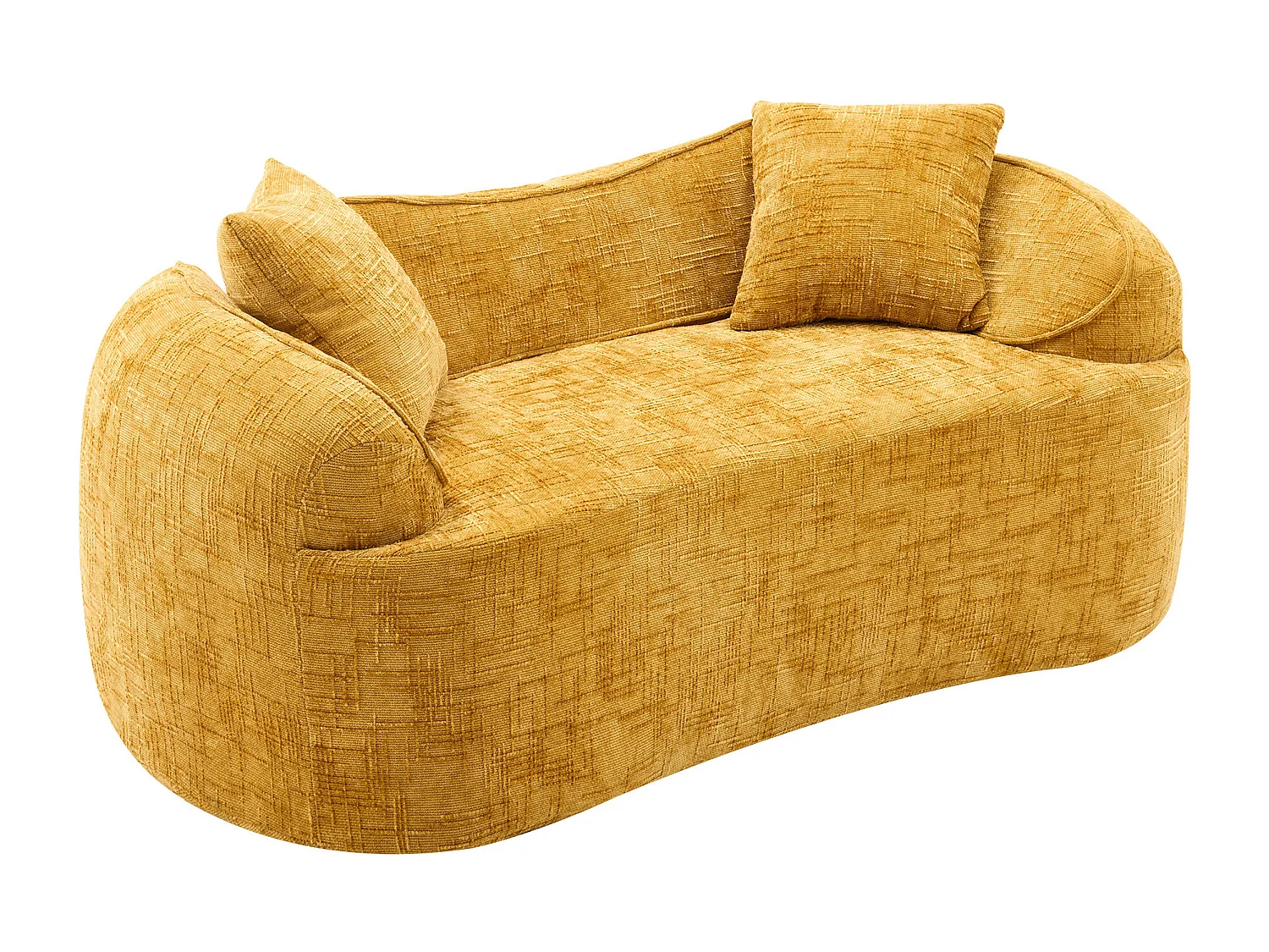 Canapé 2 places incurvé, prêt à l'emploi, soutien ergonomique, mousse et ressorts, jaune