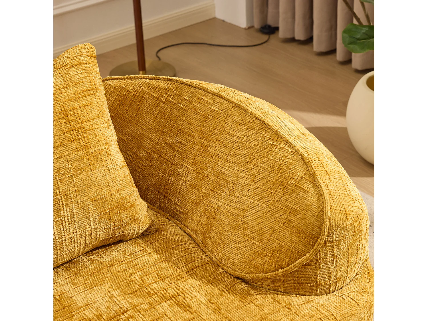 Canapé 2 places incurvé, prêt à l'emploi, soutien ergonomique, mousse et ressorts, jaune