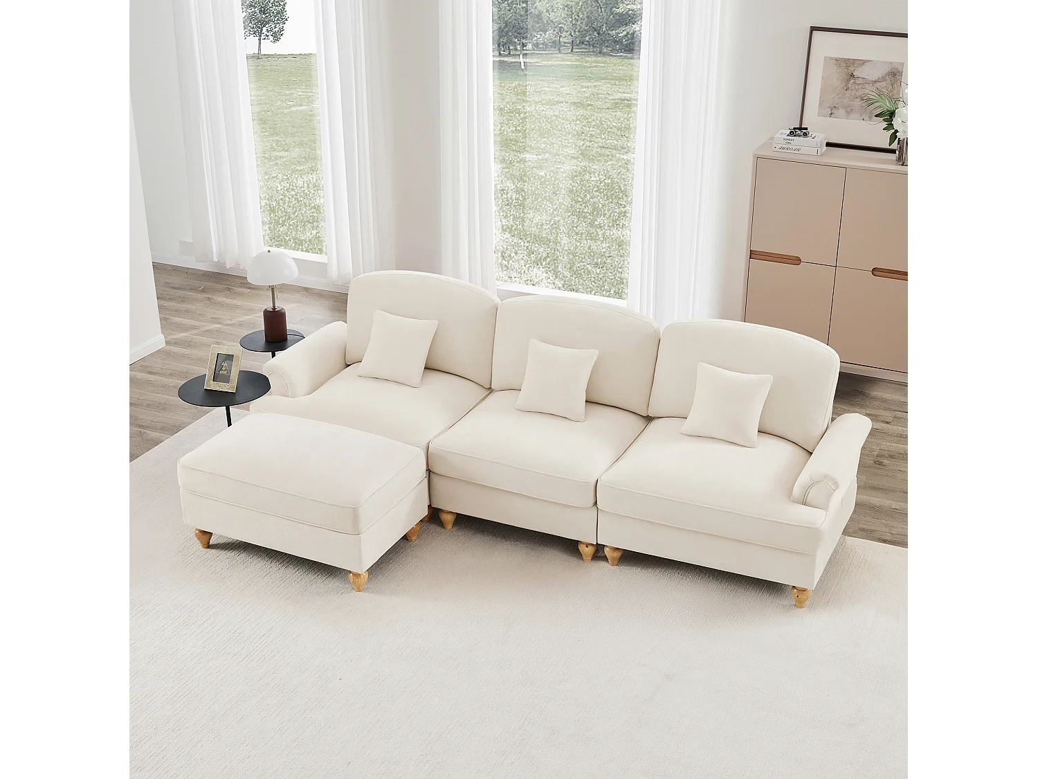 Bank Modulair 3 zits diepe zitting chenille wit voor woonkamer