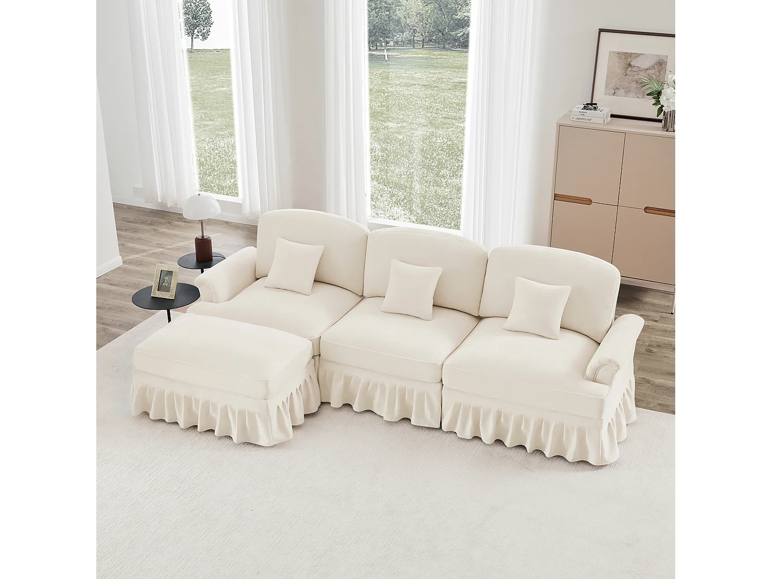 Bank Modulair 3 zits diepe zitting chenille wit voor woonkamer