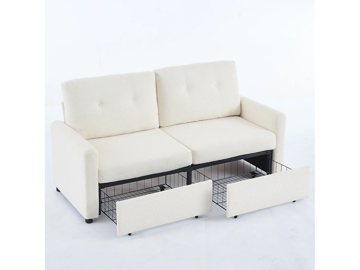 Canapé 2 places Design scandinave Gain de place Tissu Ivoire Salon