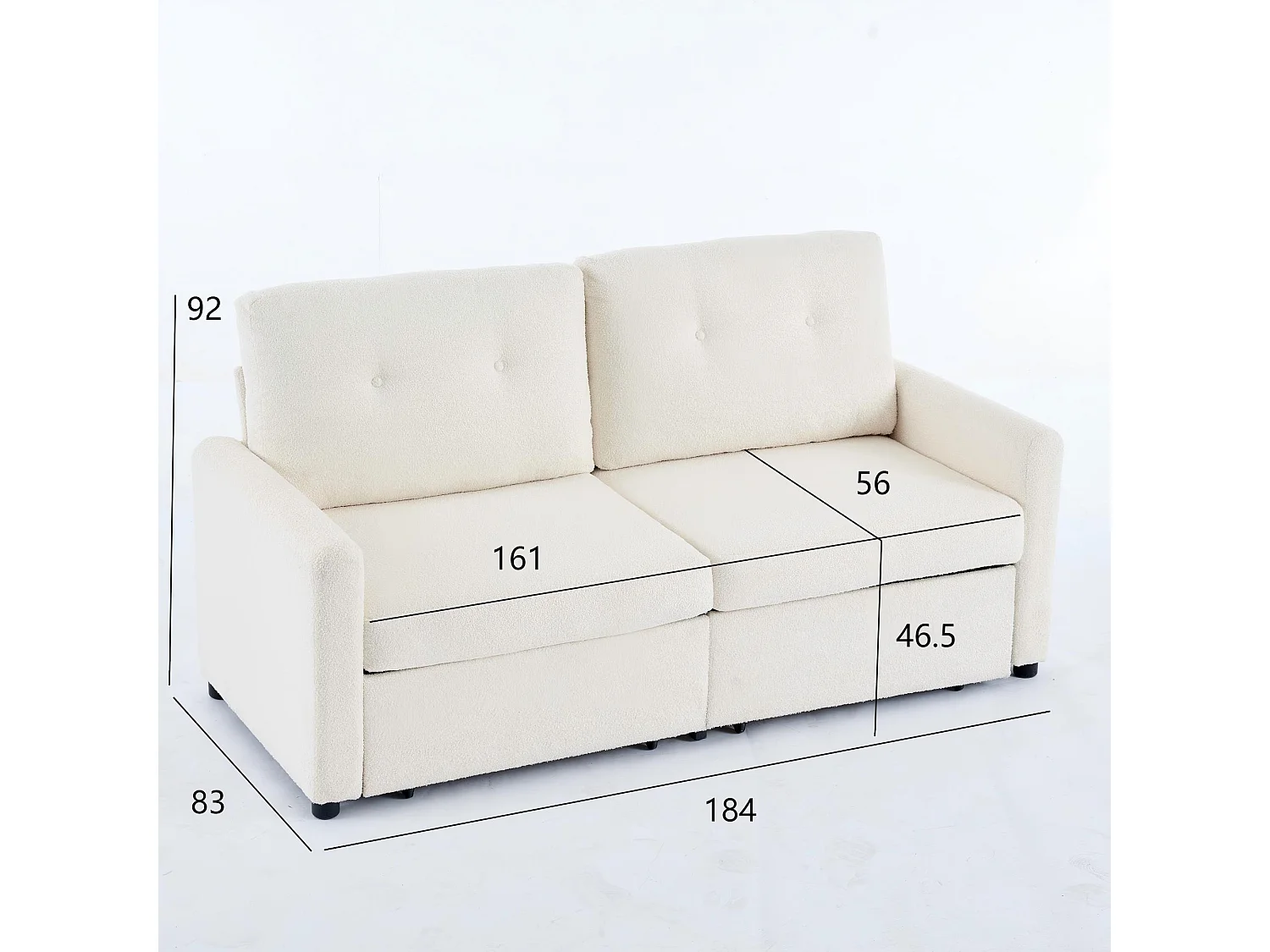 Canapé 2 places Design scandinave Gain de place Tissu Ivoire Salon