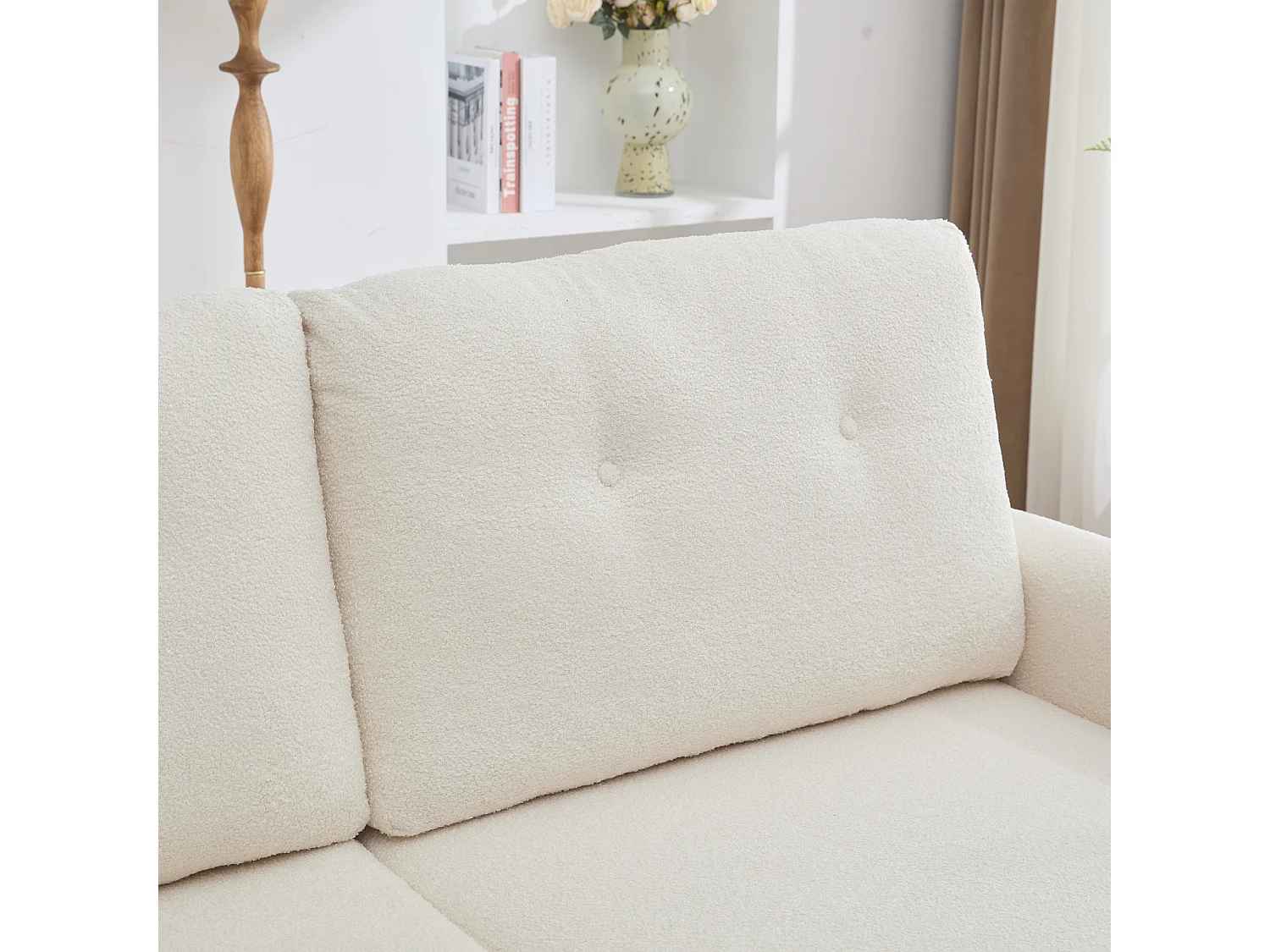 Canapé 2 places Design scandinave Gain de place Tissu Ivoire Salon