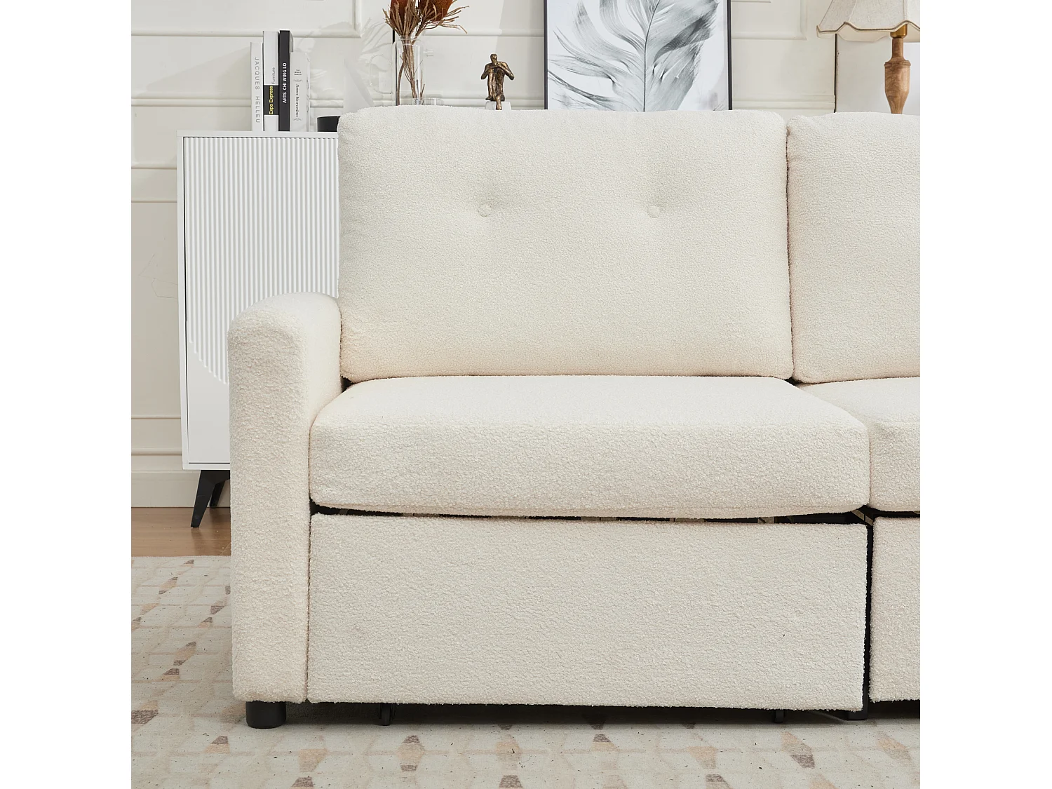 Canapé 2 places Design scandinave Gain de place Tissu Ivoire Salon