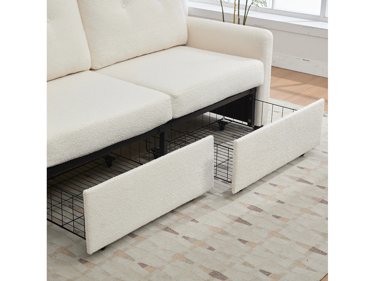 Canapé 2 places Design scandinave Gain de place Tissu Ivoire Salon