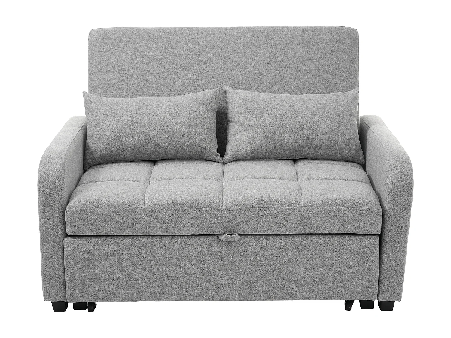 Canapé convertible 127x75x94 cm, transformation par rails, dossier 3 positions, 2 coussins, tissu coton lin, gris antique