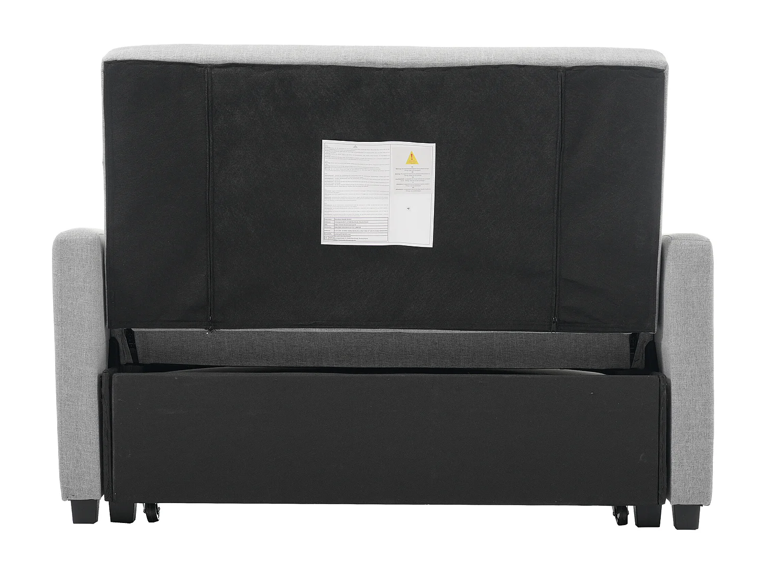 Canapé convertible 127x75x94 cm, transformation par rails, dossier 3 positions, 2 coussins, tissu coton lin, gris antique