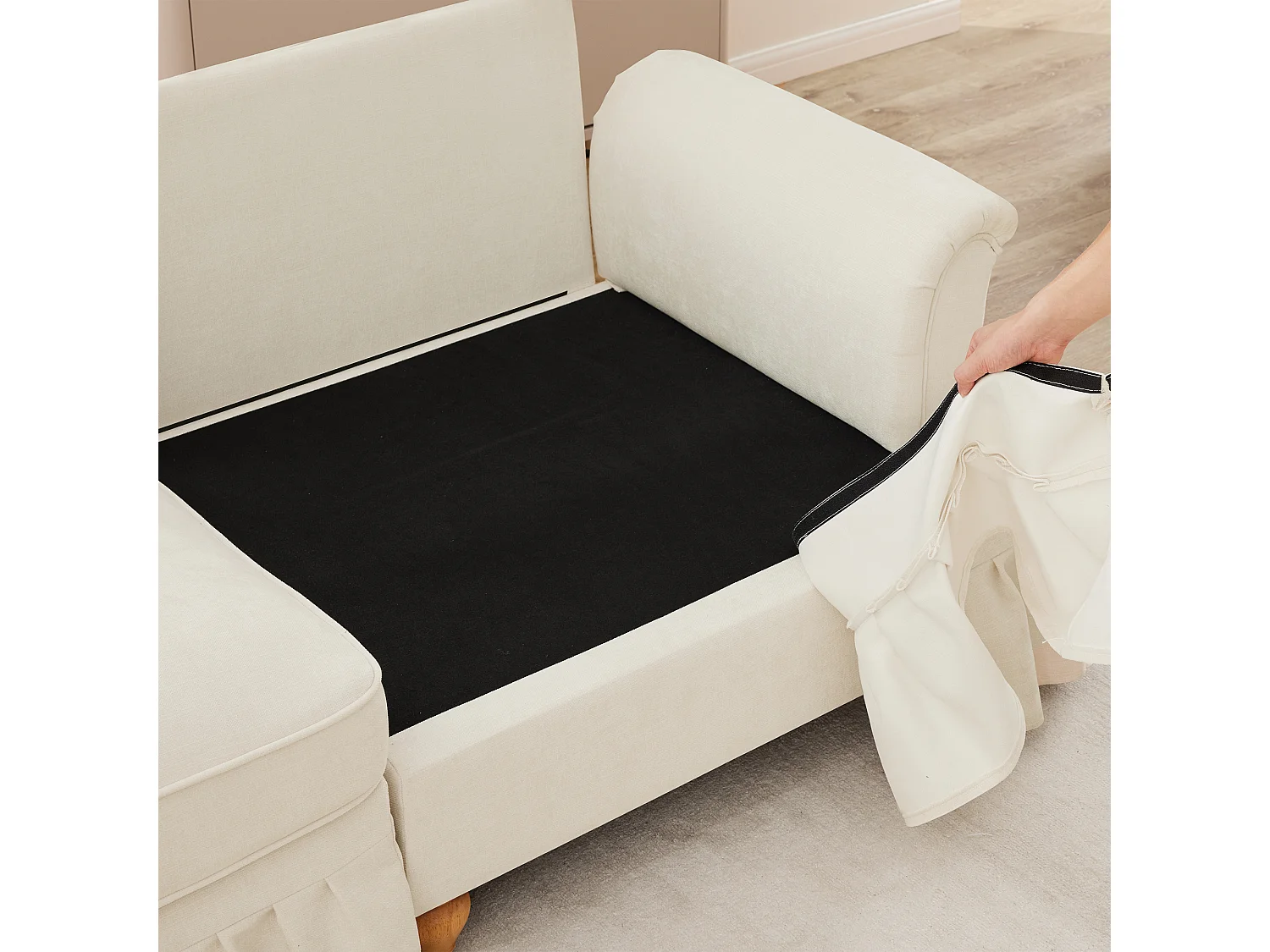 Tweezitsbank Modulair Twee Designs Afneembare Rokken Chenille Wit