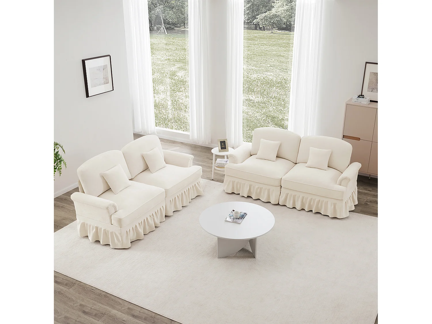 Tweezitsbank Modulair Twee Designs Afneembare Rokken Chenille Wit