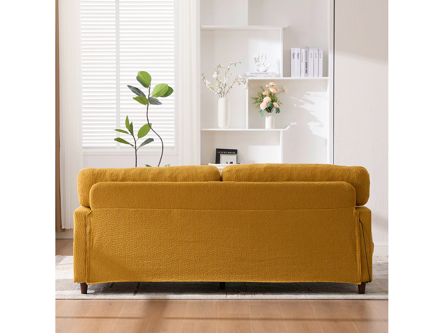 Canapé 203x77.5x86cm design Structure bois métal Rembourrage ergonomique Chenille pour salon bureau moutarde USB C LED