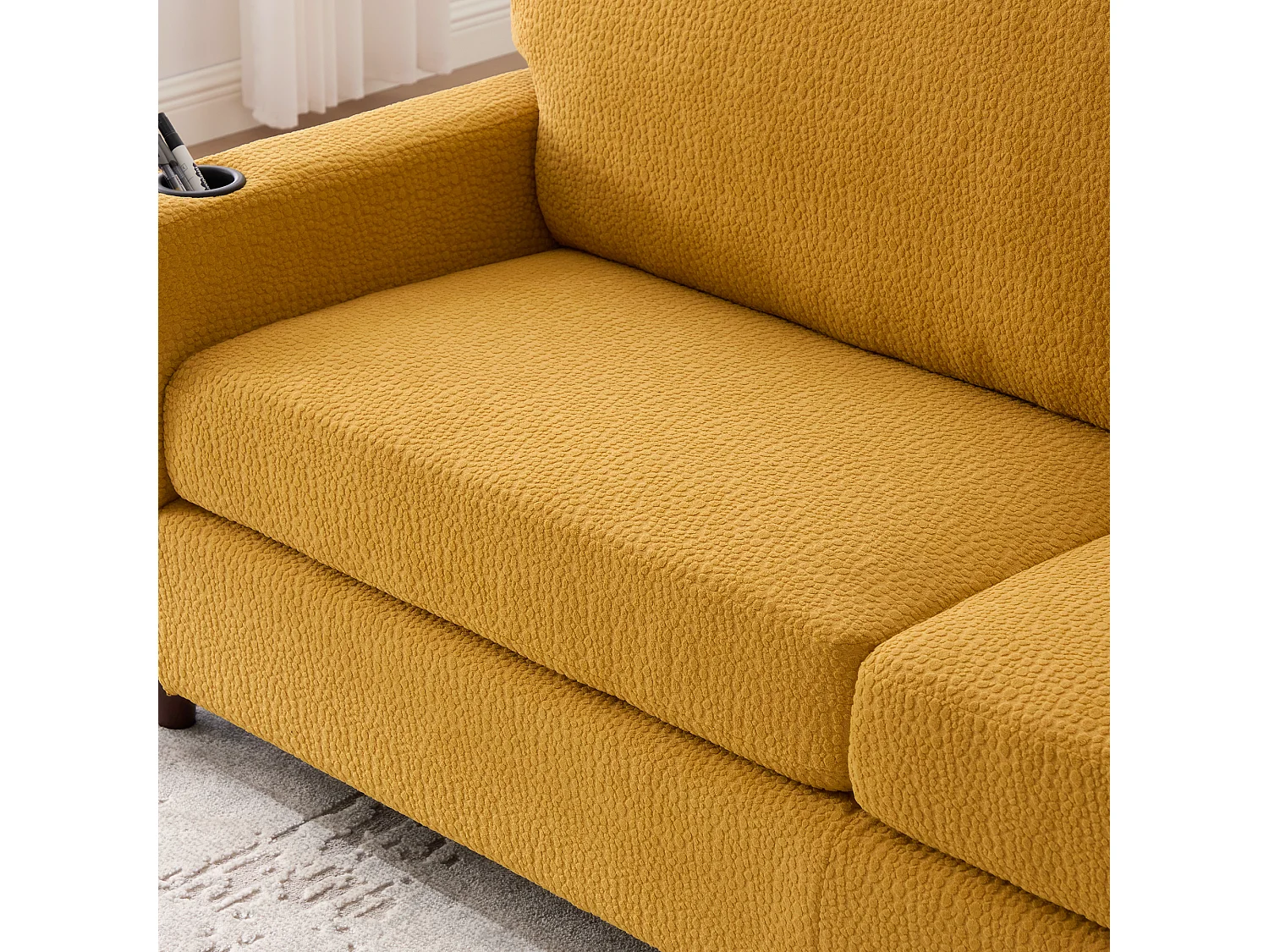 Canapé 203x77.5x86cm design Structure bois métal Rembourrage ergonomique Chenille pour salon bureau moutarde USB C LED