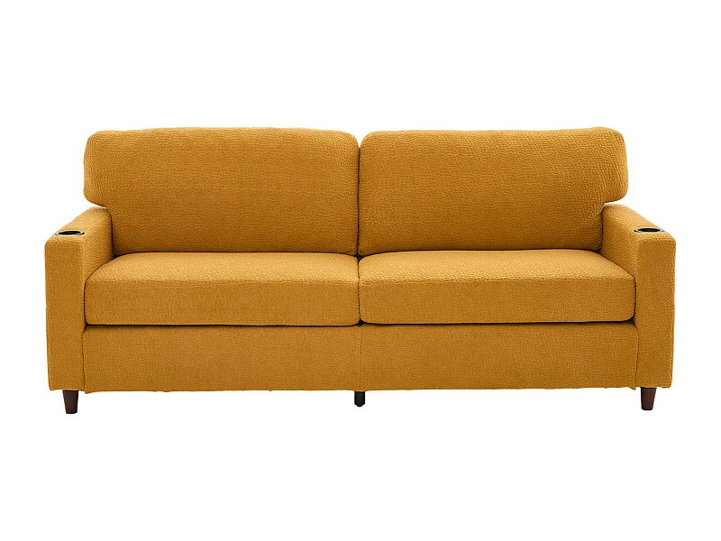 2-zits bank 203x77.5x86 cm, USB-C-poort, dimbare LED-verlichting, zijvakken, bekerhouders, chenille, mosterdgeel