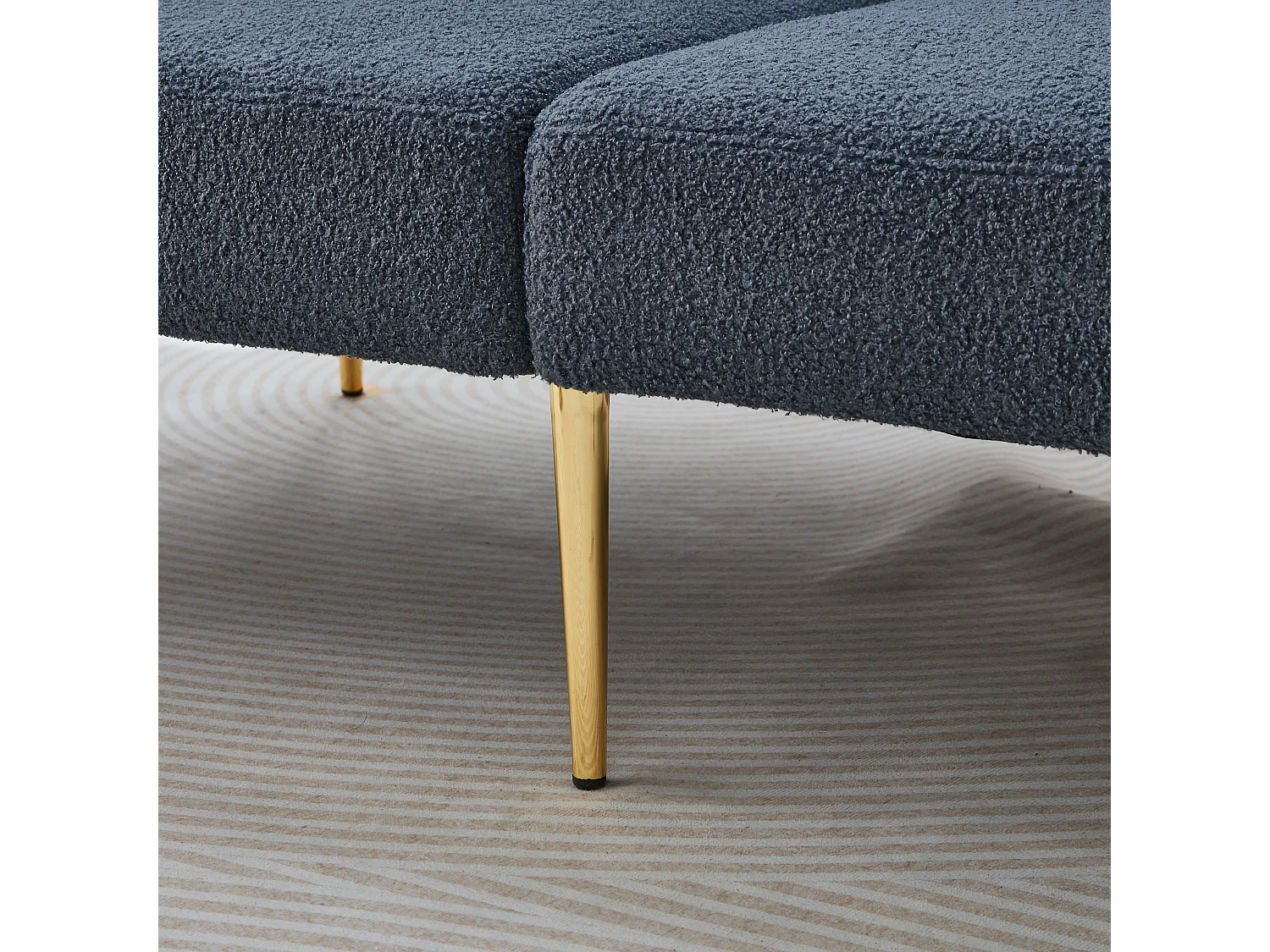 Canapé 2 places Moderne Accoudoirs en vagues Mécanisme inclinable Mousse Structure bois Pieds dorés Gris bleu (Sans matelas)